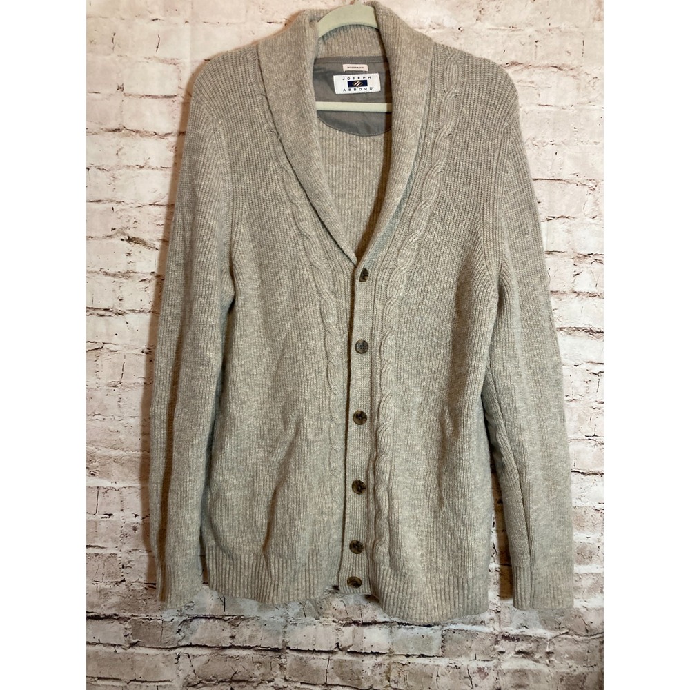Joseph Abboud Wool Cardigan Mens Large Beige Button Front Grandpa Elbow Patches